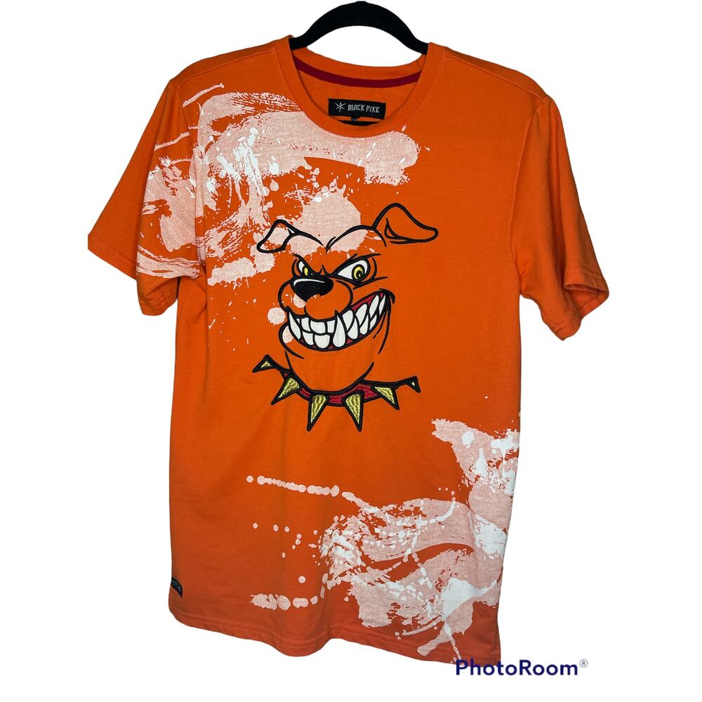 Black Pike Orange Black Short Sleeve Bulldog Splatter T-Shirt Size Medium?